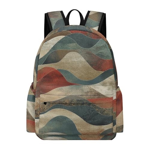 Earth Tones And Waves Printed Backpack Water-Resistant Pack Bulk Backpack Lightweight Travel Backpack