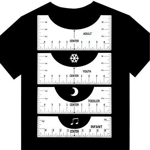 T-Shirt Alignment Ruler, PVC Tshirt Ruler Guide for Vinyl for Making Fashion Center Design, Graft Ruler Alignment Tool for Htv, Heat Transfer Vinyl, Adult Youth Toddler Infant (4 Pack)
