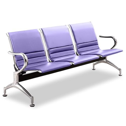 SGKOMN Hospital waiting room chair,3Seat Waiting Room Bench with Arms PU Leather Reception Chairs for Office Salon Hospital Stylish Purple Seating FurnitureDurable Comfortable