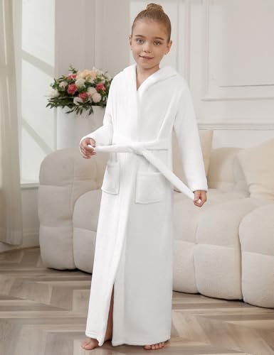 Image of Jxstar Girls Bathrobes Kids Long Hooded Robes Plush Full Length Coral Fleece Pajamas Sleepwear