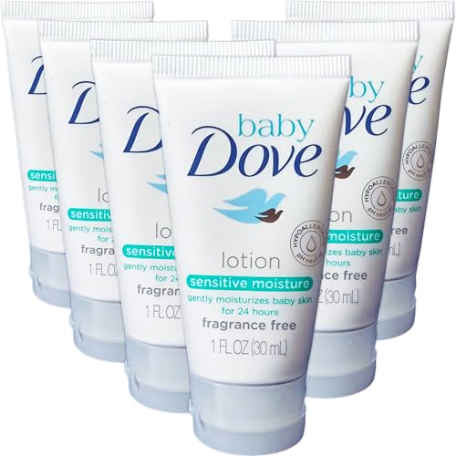 Baby Dove Sensitive Moisture Baby Lotion, 6 Pk Hypoallergenic Fragrance-Free for Sensitive Skin, Moisturizing Unscented Baby Lotion, Safe 4 Newborns Travel Size 1oz Ea