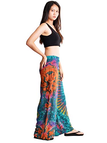 Calça feminina Orient Trail tingida a frio com perna larga Palazzo Yoga Tie Dye, Miami Teal, Medium
