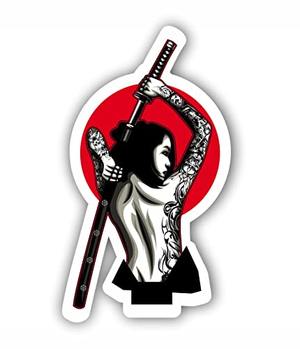 AMA SHOP Adhesivo de PVC moldeado Samurai mujer para calcomanía pared pared portátil | Adhesivo para casco, moto, caravana, coche, PC
