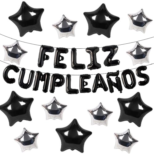ZHENGYE Black Birthday Party Decoration Supplies Feliz Cumpleanos Balloon Banner Happy Birthday Balloon Star Balloons Kids Adults Party Decoration