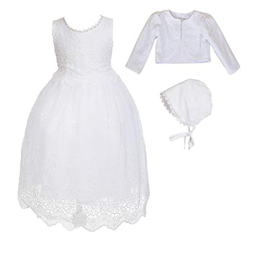 Cinda Vestido de Bautizo y Gorro de Encaje Blanco para bebés con Bolero 0-3 Meses