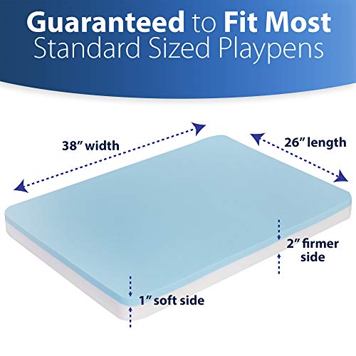 Sleepah Pack And Play Mattress Pad Portable Memory Foam; Double-Sided (Firm For Babies, Soft For Toddlers) Portable Waterproof Crib Mattress + Sheet; Fits Most Pack N Play 38 X 26 X 3 #TOP2