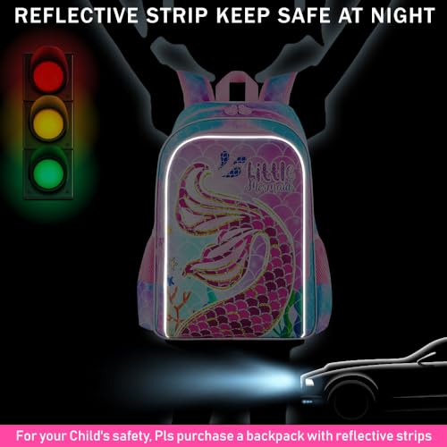 Image of AGSDON 3PCS Kids Backpacks for Girls, 16 inch Little Kid Mermaid Backpack Preschool School Bookbag and Lunch Box
