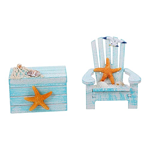 Besportble 2Pcs Mini Wooden Chair Miniature Beach Chair Wood Box Dollhouse Furniture Nautical Mediterranean Style Decoration For Home Office Dollhouse #TOP13