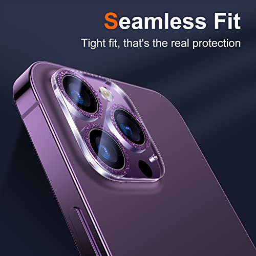 Uniqueme [3 Pack] Compatible For Iphone 14 Pro Max/Iphone 14 Pro Camera Lens Protector Tempered Glass,[Case Friendly][Scratch-Resistant][Night Shooting Mode]-Glitter Purple #TOP7