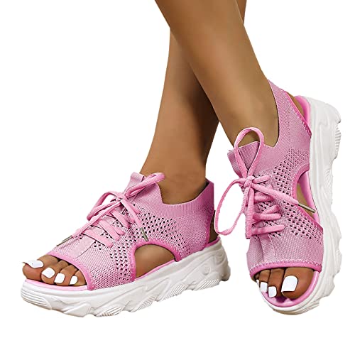Sommer Damen Sandalen Mesh Casual Weiß Dicke Sohlen Schnürsandalen Offene...