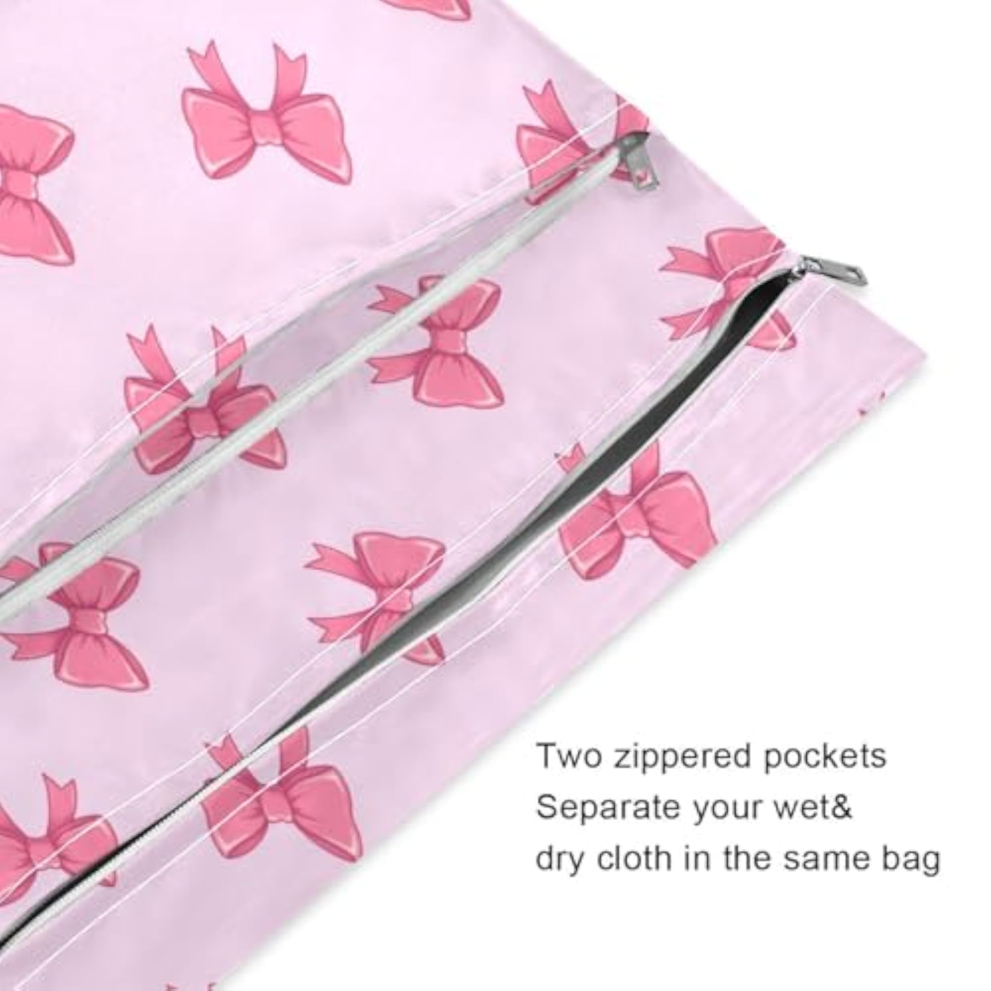2PC Cute Bow Ribbon Wet Dry Bag with Zippered Cloth Diapers