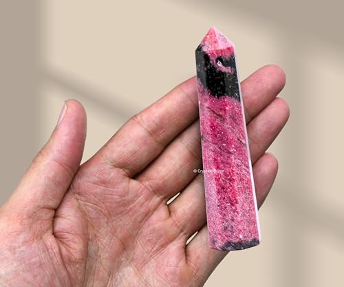 Image of Crystal Heaven Certified Rhodonite Crystal Tower Obelisk Point For Chakra, Healing And Balancing - Aaa Grade Original Certified Gemstone Agate For Reiki Meditation Yoga Spiritual (3-4 Inches)