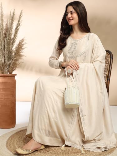 Image of MOKOSH Women's Silk Embroidered Anarkali Kurta & Pant with Dupatta Set (CAT-I-417)