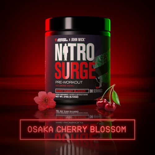 Image of Jacked Factory X John Wick - Nitrosurge Wick Pre Workout Supplement - Intense Energy, Battle-Ready Focus, Unstoppable Commitment, and Sheer Will - 30 Servings, Osaka Cherry Blossom