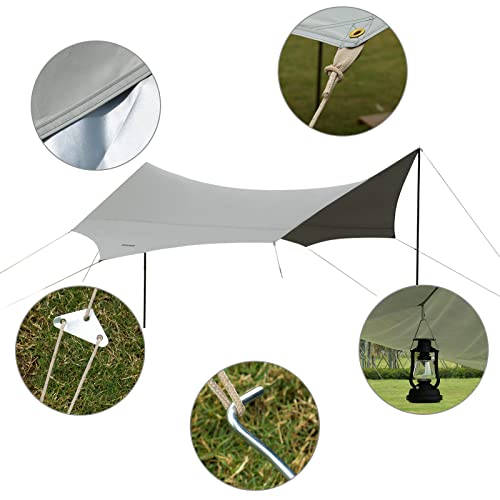 Trekman 17X15Ft Waterproof Camping Tarp With 2 Poles, Oxford Hammock Tarp Car Awning, Lightweight Sun Shelter #TOP2