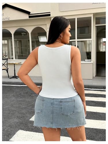 WDIRARA Women's Plus Size Rhinestone Tank Top Square Neck Sleeveless Rib Knit Tops3