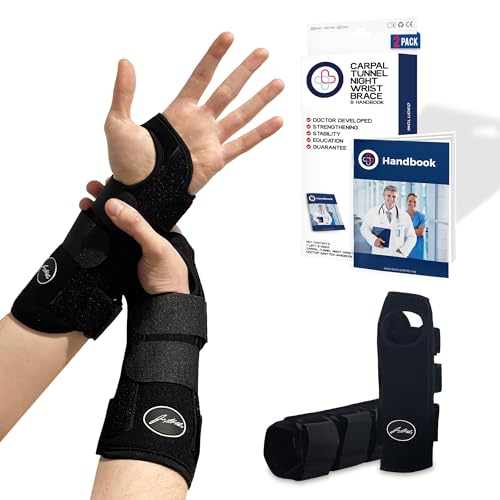 Doctor Developed Wrist Supports, Wrist Splint W/Doctor Written Handbook - Carpal Tunnel Wrist Splint for Arthritis & Carpal Tunnel Relief - Wrist Brace for Tendonitis (2 Pack)