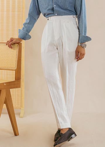 Vintage Men's Linen Pants Lightweight Premium Regular Fit Classic Dress Pants for Men Spring Summer3