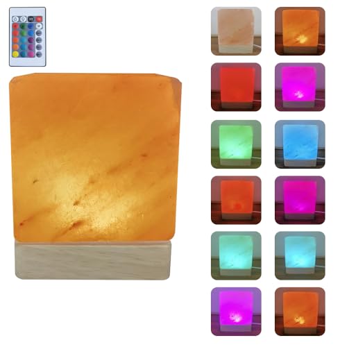 YZYOE Lampe de pierre sel dégradé coloré USB, lampe de sel carré décoratif avec télécommande, lampes nuit en pierre cristal naturelle, artisanat.