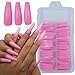 100pc Extra Long Pink Colored Coffin Press on Nails Ballerina False Fake Acrylic Nail Tips Full Cover Fingernail Designs Artificial Nails for Women Girls Salon Nail Art DIY (Pink)