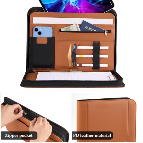 Image of ProCase Portfolio Business Padfolio Folder with Zipper -Tan | Conference Meeting Executive File Legal Document Organizer with Pockets Letter Size A11 Writing Pad Notepad Padfolio
