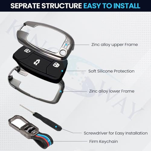 Image of KINGSWAY Tata Car Key Cover and Keychain Perfect Shape and Compatible with 4 Buttons Smart Key of All Tata Cars, Remote Key Shell, Key Case, Car Key Chain Cover, 360 Protection, Gunmetal Grey