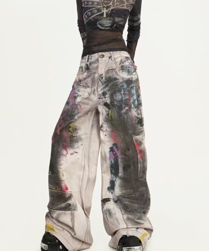 Y2k Unisex Vintage 3D Colorful Oil Print Graffiti Harajuku Grunge Wide Leg Jeans Hiphop Punk Loose Casual Denim Pants3