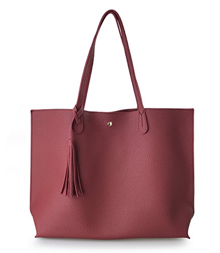 Image of Minimalist Clean Cut Pebbled Faux Leather Tote Womens Shoulder Handbag