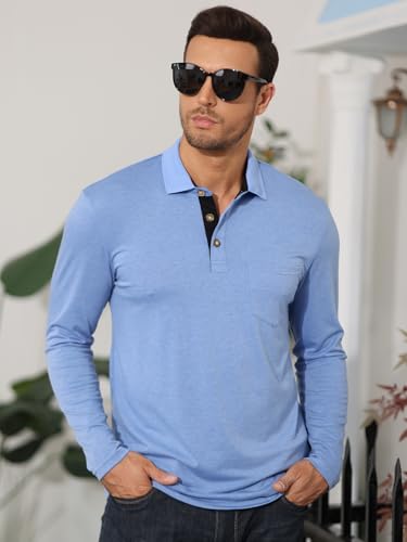 Mens Long Sleeve Polo Shirts Casual Moisture Wicking Golf Polo Shirts with Pocket4