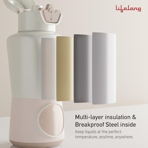 Image of Lifelong Rechargeable Portable Electric Kettle for Hot Water and Milk 450 ml Capacity |High Grade Steel | Travel Friendly | Keep Warm and Multi Heat Settings| 10500 mAh Long Battery Life (LLCPBW12)