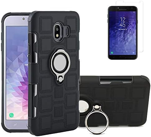 Strug for Samsung Galaxy J4 2018 Case,[Tempered Glass Screen Protector] Dual Layer 360 Degree Rotating Kickstand Case with Screen Protector for Samsung Galaxy J4 2018 (Black)