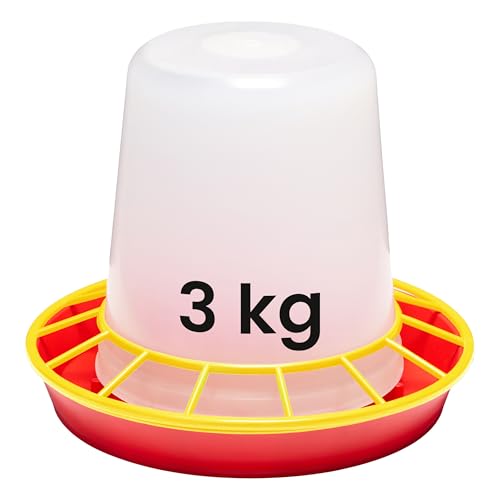 Garronda Mangeoire Poule Antinuisible 3 kg – Distributeur de Graines Volaille avec Couvercle et Poignée – Mangeoire Élevage pour Poules et Poussins Rouge/Jaune – GD-0151