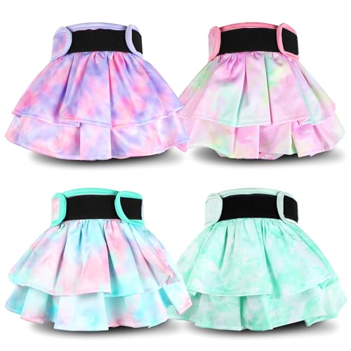 Grecle Washable Female Dog Diapers Skirt(4 Pcs) - Reusable Doggie Diapers with Adjustable Snaps, High Absorbency Leak-Proof Puppy Diapers for Female Dog in Heat, Period, Incontinence L