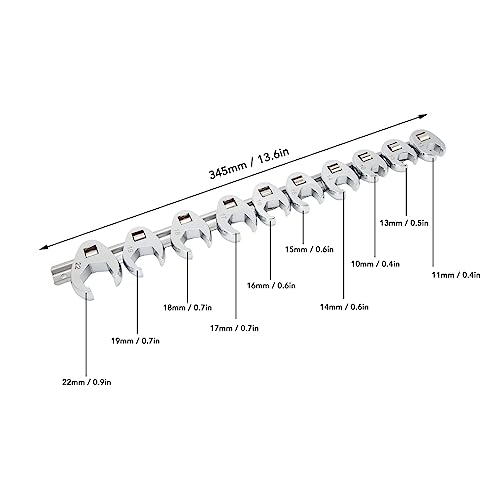 VOBOR 10pcs 3/8in Crows Foot Spanner Set,10mm to 22mm Sizes-Metric, popular, normal - Image 3