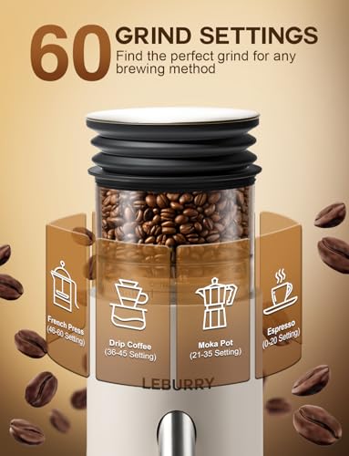 Image of Burr Coffee Grinder - Portable Coffee Bean Grinder with 60 Grind Settings, LCD Timer, 51 & 58mm Portafilter Compatible - Rechargeable Electric Espresso Grinders for Home, Office & Travel