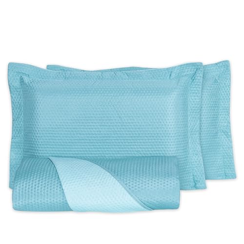 Kit Colcha Casal Cobre Leito 3 Peças Dupla Face Porta Travesseiro Aba Americana, Leve, Respirável, Macio (Verde Água, Casal Padrão)