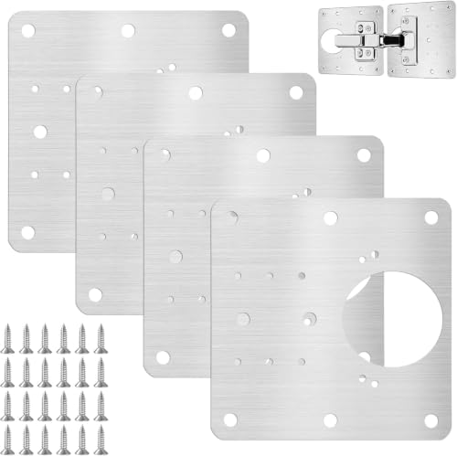 Image of Cabinet Hinge Repair Plate Kit with Mounting Screws, Stainless Steel Furniture Hinge Reinforcement Board for Kitchen Cabinet, Cupboard, Wardrobe, Closet and Wooden Door Repair