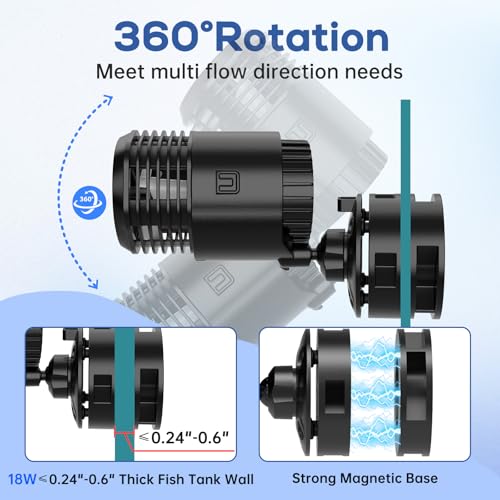 Image of hygger Aquarium Wave Maker 18W 2500GPH Submersible Water Circulation Pump with Magnetic Base, Quiet Rotating Powerhead for 60-150 Gallon Freshwater & Saltwater Tanks
