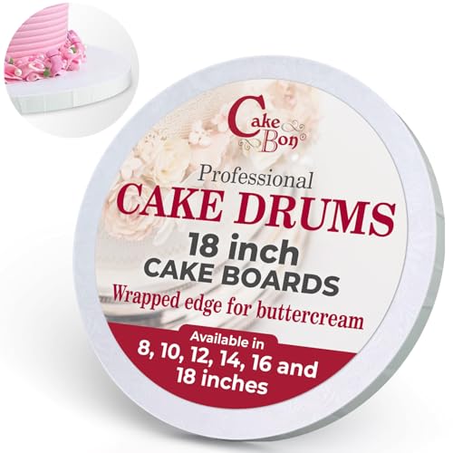 Image of Cakebon Cake Boards 18 inch White Round Cake Drums 1 /2 inch Wrapped Edge 3Pack