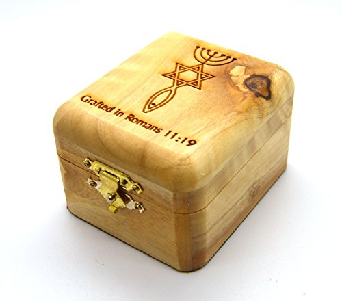 Bethlehem Gifts TM Handcarved Holy Land Olive Wood Rosary Jewelry Box (Messianic Sign)