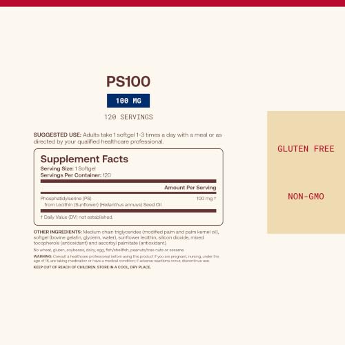 Jarrow PS100 Phosphatidylserine 100mg, Brain Health Supplement,120 Softgels - image 4