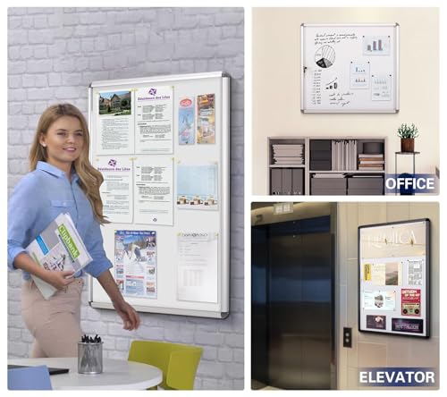 Image of SWANCROWN 26x20 in Enclosed Bulletin Board, Lockable Magnetic Board 4xA4