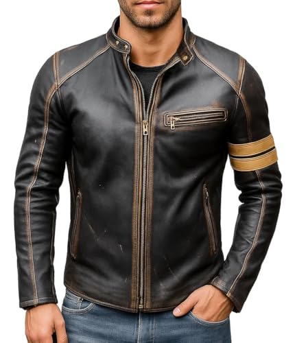 Image of Men Premium Distressed Brown Padded Armored Cowhide Leather Coat | Vintage Cafe Racer Protective Moto Jacket
