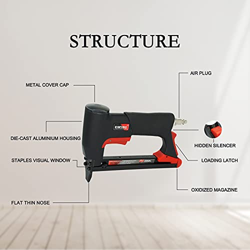 Kimsing 71/16 Pneumatic Upholstery Stapler, 22 Gauge Industrial Fine Wire Stapler 3/8 Crown(9.1Mm), Fits 1/4-5/8 Inch(6-16Mm) Staples, Air-Powered Staple Gun For Furniture And Woodworking #TOP5