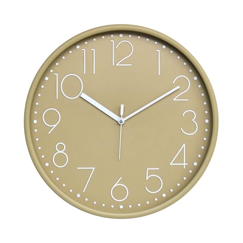 Image of Amazon Brand - Solimo 12-Inch Quartz Plastic Analog Wall Clock | Silent Sweep Movement | Pastel Shade | Embossed Numbers | Glass Cover | Peach | Contemporary Design
