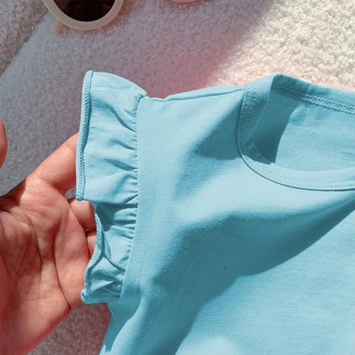 Toddler Girls Ruffle Sleeve Tank Top Plain T Shirts Sleeveless Kids Cotton Tshirts Crewneck Athletic Tee Summer2