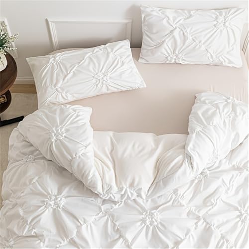 Housse de couette plissée de qualité supérieure en coton blanc 264x229cm - 4