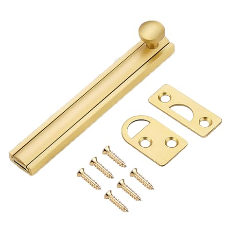 Image of Solid Brass Surface Bolt, Heavy Duty Concealed Slide Surface Door Bolt with Screws, Door Slide Bolt Anti Theft Security Door Latch Lock for Windows, Bathroom (Gold, 4 Inch)