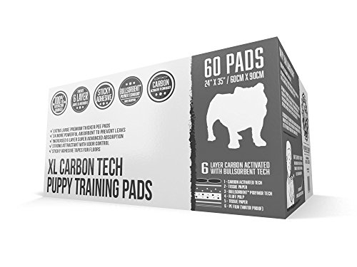 Image of Bulldoglogy Carbon Black Puppy Pee Pads with Adhesive Sticky Tape - Extra Large Charcoal Housebreaking Dog Training Wee Pads (24x35) (360-Count, Black)
