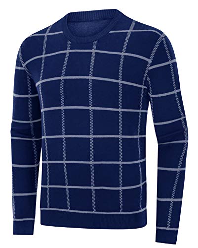 MAGCOMSEN Men's Plaid Pullover Sweater Classic Fit Sweatshirts Winter Golf Pullover Bright Blue